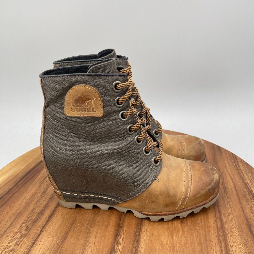 Sorel 1964 Boots Womens Size 7 Brown Leather Hidden Wedge Premium Casual Booties